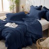 JOLLYVOGUE Navy Blue Queen Comforter Set, 3 Pieces Seersucker Comforters