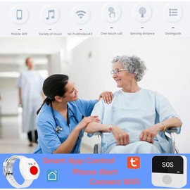 WiFi Caregiver Call Button System Smart App Alert Emergency Call Button Personal Help Alert at Home for Elderly Patients 2 Bracelet Call Button 1 Receiver (Supports 2.4GHz WiFi Only)