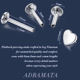 Adramata G23 Titanium Helix Piercings Internal Thread Tragus Piercing Titanium Labret Piercing Lip Piercing Hypoallergenic Cartilage Conch Earrings Medical Piercing Ear Gold Silver 6/8/10 mm, Titanium