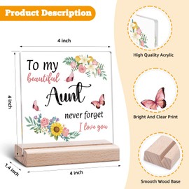 Aunt Gifts from Niece Aunt Birthday Present Acrylic Plaque Clear Desk Decorative Sign Auntie Gift Ideas Christmas Mothers Day from Niece Nephew Office Desk Decor Acrylic Sign With Wooden Stand