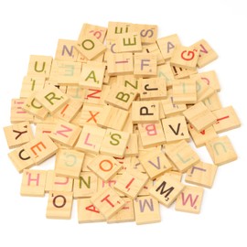 yueton 100PCS Colorful A-Z Capital Letter Tiles Wooden Scrabble Tiles for Craft Projects, Shadow Box, Scrabble Game, Christmas Decoration, etc