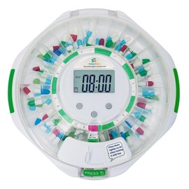 SenyerKare Automatic Pill Dispenser w/Alarm, Sound & Light, 28-Day Locked Medication Dispenser w/Easy-Read Display, up to 6 Alarms/Day, 9 Dosage Templates for Prescriptions, Vitamins & More, Clear Lid