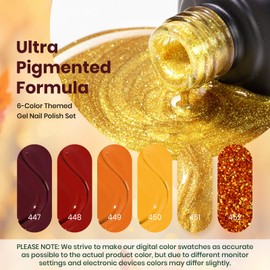 Beetles Gel Nail Polish Set 6 Fall Colors Gel Polish Red Orange Brown Glitter Kit DIY Home Nail Art Manicure Kits Gifts for Women Golden Blessing