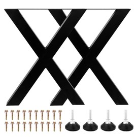 HONG SHENG Set of 2 Steel Table Legs, 16 inch Height 15inch Wide Dining Table Legs, Square Box Section X Frame Table Legs, Black Color Industrial Country Style Metal Dining Legs (16 * 15 in)
