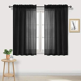 DWCN Black Sheer Curtains, 54 Drop Rod Pocket Top Semi Transparent Light Filtering Net Curtains, Voile Curtains for Living Room and Bedroom, 52" Wide x 54" Drop, Set of 2 Panels