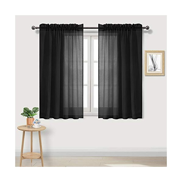 DWCN Black Sheer Curtains, 54 Drop Rod Pocket Top Semi Transparent Light Filtering Net Curtains, Voile Curtains for Living Room and Bedroom, 52" Wide x 54" Drop, Set of 2 Panels