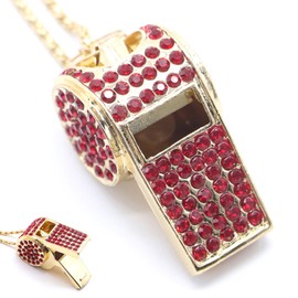 UnisonPet Whistle, Bling Whistle, Metal Crystal Rhinestone Whistle with Keychain, Loud Crisp Sound Whistles for Coach, Referee, Basketball, Lifeguard, Survival (Red)