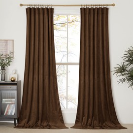 NICETOWN Brown Velvet Curtains, Thermal Insulated Sound Reducing Heavy Matt Heat & Chill Resistant Drapes for Home Decoration (2 Panel Per Pack, 144 inches Long)