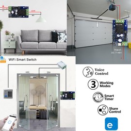QIACHIP 1 Kanal Smart WIFI Intelligenter Schalter,Ewelink App mit Alexa/Google Home,5V/12V/48V Garagentor Fernbedienung Switch Relaismodul Momentary/Self Locking