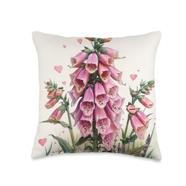 Digitalis Foxglove Flower With Hearts Boho Style Graphic Throw Pillow