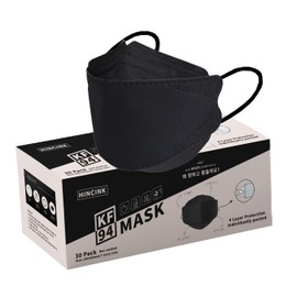 HINCINK KF94 Face Masks, 30 Pack Individually Wrapped, 4-Ply Breathable & Comfortable Safety Mask, Black Protective Cup Dust Masks Unisex Outdoor Safety Protection for Adult (30, Black)