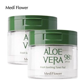 Mediflow开花 (Pinyin: Méìshuāi Huá_kāì) 알로에베라 프레쉬 수딩 토너패드 60매x2개 Aloe Vera Fresh Toning Pad 60 Sheets x 2 Pieces