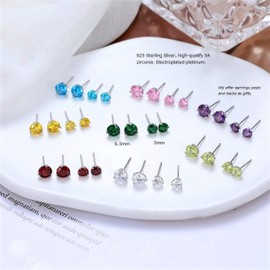 Bellitia Jewelry Earrings, Women's, Men's, Popular, 5A, Zirconia, Birthstone, Second Earring, Three Prong Earrings, Hypoallergenic, Platinum Plated, 925 Silver, Unisex, 0.26 inch (6.5 mm), 0.2 inch (5