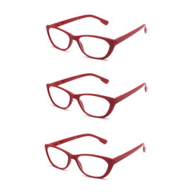 EYE ZOOM 3 Pack Ladies Cat Eye reading Glasses with Spring Hinge for Women, Red, +3.00
