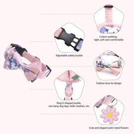 Soft Dog Collar Medium for Small to Large Dogs, Detachable and Adjustable Bow Tie Collar, Durable Dog Collar with Buckle and Pink Flower Pendant (Large)