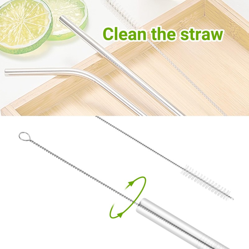 4 Pack Stainless Steel Straws with 2 Built-in Cleaning Brushes