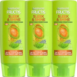 Garnier Fructis Sleek & Shine Travel Conditioner, 3 Pack, Smoothing Fortifying Conditioner, Long Lasting Frizz Control for Dry Unmanageable Hair, With Moroccan Argan Oil and Plant Keratin, 3 oz Each