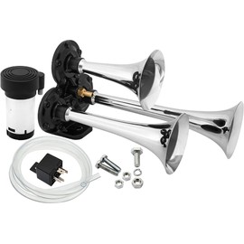 Vixen Horns Loud 3/Triple Trumpet Train Air Horn with One Compressor Full Complete System/Kit Chrome 12V VXH2411C