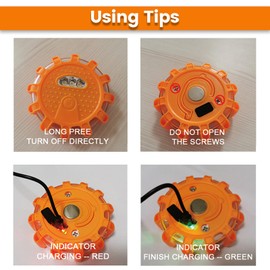Ecoangel USB-C Rechargeable LED Road Flares Emergency Lights-Large Capacity (Lithium Battery) 3 in 1 Cable Roadside Warning Car Safety Beacon Flashing Disc Kit with Magnetic Base for Vehicles