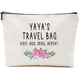Yaya Travel Bag - Yaya Gift - Grandma Makeup Bag - Birthday Gift Yaya - Mother Day Gift - Travel Cosmetic Bag From Grandchildren, White, 7”x9.8”
