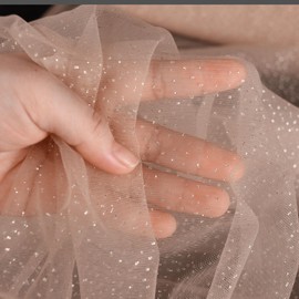 HAVII 60" x 1 Yards Champagne Glitter Tulle Fabric Sequin Tulle Ribbon for Wedding Arch Drapes Photography Backdrop Decor Bridal Veil Tutu Skirts DIY Sewing Crafts