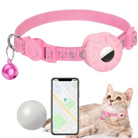 GRETMIX Cat Tracker Collar, Real-Time Tracking Device for Cats, Long Battery Life, Works with iOS & Android iSearching App, with Reflective Pattern & Bell, No Monthly Fee, Pink
