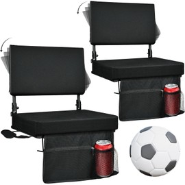 Stadium Seats with Back Support(16.5”L × 13.4”W × 15”H), 360° Adjustable Backrest Stadium Chair with Shoulder Strap & Storage Pouch, Foldable Padded Bleacher Seats for Sports Events