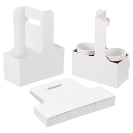 PATIKIL 2 Cup Drink Carrier with Handle, 20 Pack Kraft Paperboard to Go Coffee Cup Holder, Portable Disposable Handled Drink Carriers for Take Out Restaurant Food Service, White