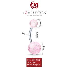 Forbidden Body Jewelry 14g Grade 23 Titanium Pink Ultra Glitter Acrylic Double Ball Belly Button Ring, Metal