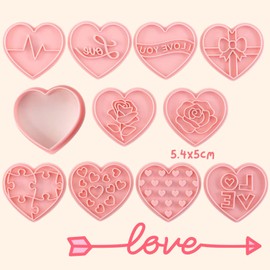 Heart Cookie Cutter Set,10PCS Valentines Cookie Cutter,3D Heart Shaped Cookie Cutters Stamp for DIY Baking Decoration Supplies