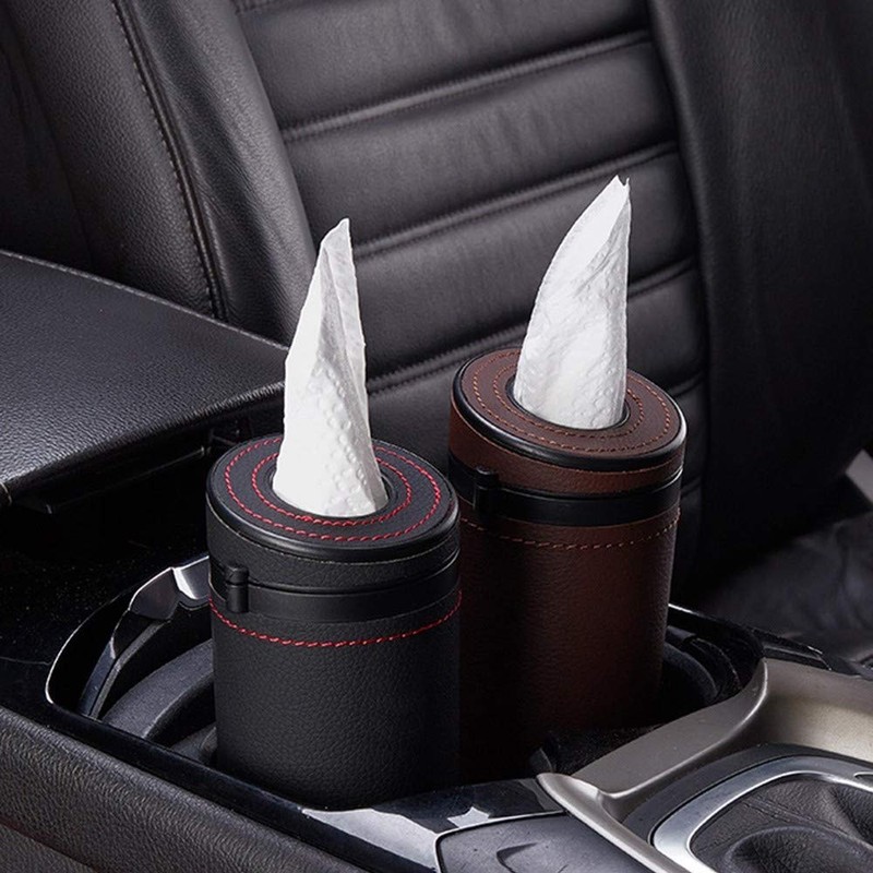Car Tissue Tube Holder, PU Leather Cylinder Tissue Box, Diameter