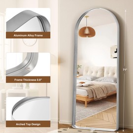 GlasFlength 71"x28" Deep Frame Full Length Mirror, Shatter Aluminum Alloy Frame Arched Floor Mirror-Proof Glass Body Mirror-Leaning Against or Wall-Mounted for Living Room Bedroom