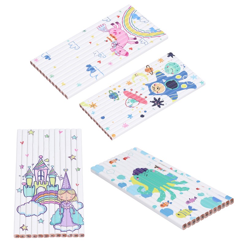 48Pcs Pencil Set Cute Puzzle Comfortable Grip Quadrilateral Design Cartoon