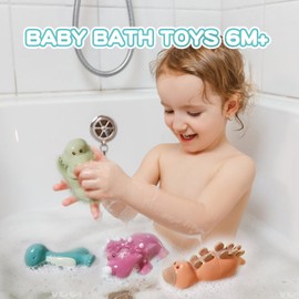 Baby Bath Toys, 5 Pack Dinosaur Bath Toys for Kids Ages 1-3, Water Table Accessories Pool Bath Toys for Babies 6-12 Months, Infant Toddler Bath Toys Baby Girl Boy Gifts