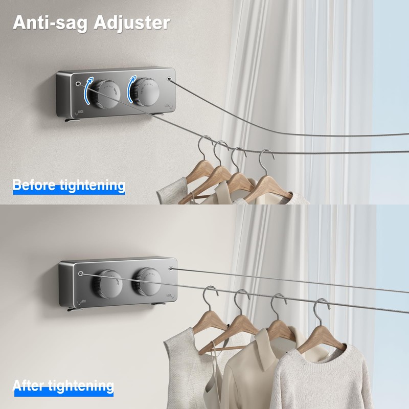 MUSTORN Retractable Washing Line Outdoor, Non-Sagging Double Clothes Line Extendable