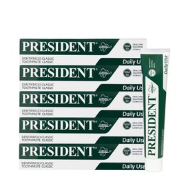 President Set of 5 Classic Toothbrushes for Everyday Use Anti-Plaque, Caries, Refreshing, Anti-Halitosis. With Herbal Extracts of Melissa, Sage, Chamomile. RDA 50. 5 x 75 ml