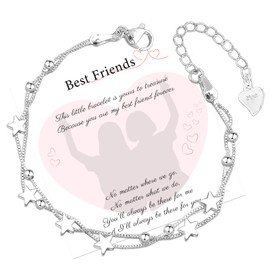 QianSiLi Friend Gifts 2 In 1 925 Silver Bracelet For Girls Adjustable Friendship Bracelet Charm Bracelets For Womens Anniversary/Birthday/Christmas Gifts for Friends (6 Stars)