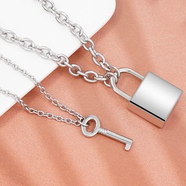 Gleamart 2 Pcs 70CM Lock Key Pendant Necklaces Eboy Egirl Padlock Punk Chain Choker for Men Women