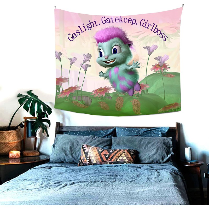 FENDROM Gaslight Gatekeep Girlboss Bibble Pink Meme Tapestry For Bedroom