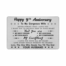 DEGASKEN Happy 9th Wedding Anniversary Card Wife from Husband - You Are My Soulmate My Everything - 9 Year Anniversary for Her Women, Ninth Pottery Anniversary Wallet Card