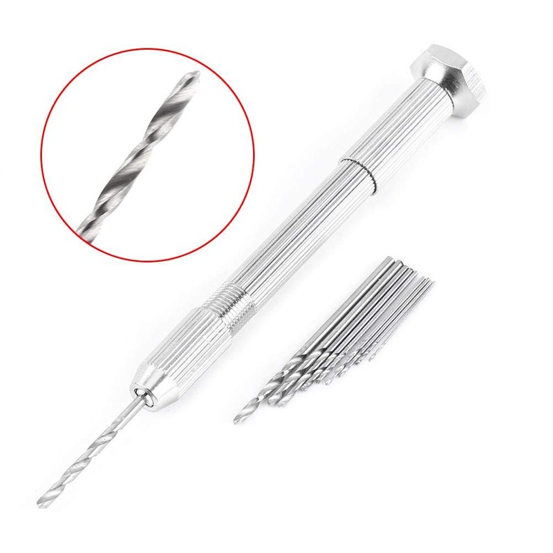Silver Hand Drill Precision Pin Vise with 10 Pieces HSS
