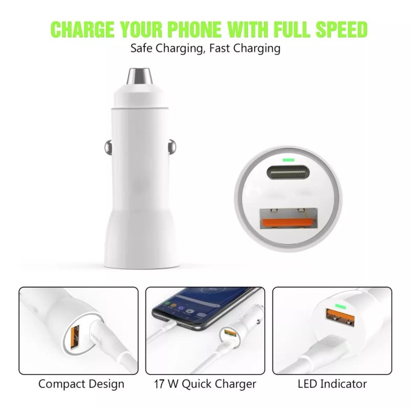 Baseus Cargador Rápido Dual Auto 17w Usb Y Tipo C