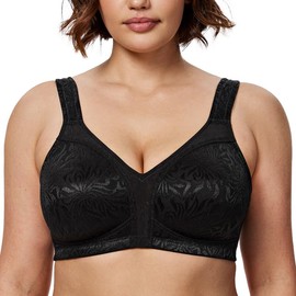 WingsLove Women's Full Coverage Plus Size Everyday Bra Minimizer Wireless Non Padded Wide Straps Comfort and Support for Large Bust(Black, 40G)