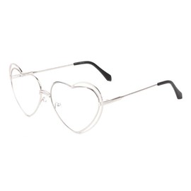 Clear Lens Metal Heart Shape Sunglasses 100% UV Protection (Silver)