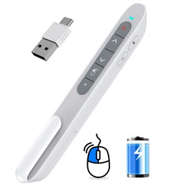 DINOSTRIKE White Presentation Clicker with Air Mouse Control, USB Type C Wireless Presenter Remote Clicker for Powerpoints Slide RF 2.4GZ Slide Advancer for Computer Laptop Mac
