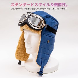 Lapset Pilot Cap, Fumofu Flying Hat, Flight Cap, Climbing Hat, Thermal Hat, Fleece-Lined, Stylish, Unisex, With Goggles, No Goggles, 4 Colors, Blue with goggles