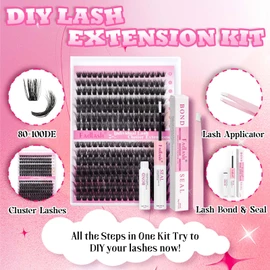 FADLASH Lash Clusters Kit 80D+100D Lash Extensions 8-16mm Eyelash Clusters 3D Effect Individual Lashes with lash Bond and Seal and Lash Tweezers DIY at Home (Kit, 80D+100D-07D-8-16mm)