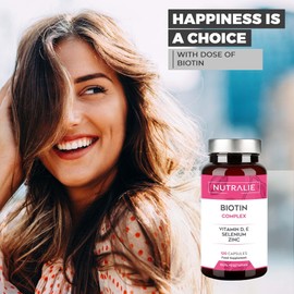 Biotin 10,000mcg | Vitamins D and E, Zinc, Selenium | Contributes to Hair Growth, Skin and Nail Care | 120 Capsules | Nutralie