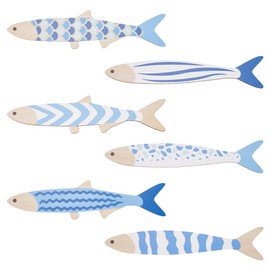 UNICRAFTALE 6Pcs Wood Fish Beach Walls Decor Coastal Walls Art Nautical Beach Decors Blue Fish Wall Sculpture Fishes Hanging Sculptures Bathroom Wall Decors for House Bedroom Living Room