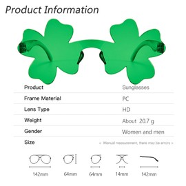 Aeergured St. Patricks Day Shamrock Sunglasses Irish Green Four Leaf Clover Leprechaun Costume Glasses St Patrick’s Accessory